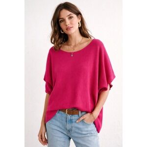 Evolution by Cyrus Waffle Dolman Sweater Women XL Neon Rose Pink NWT